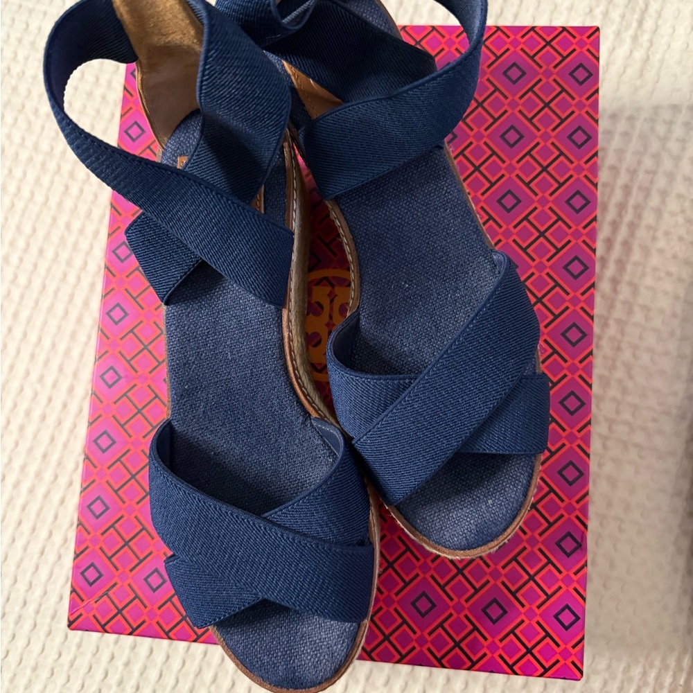Tory Burch Navy Espadrille Sandals